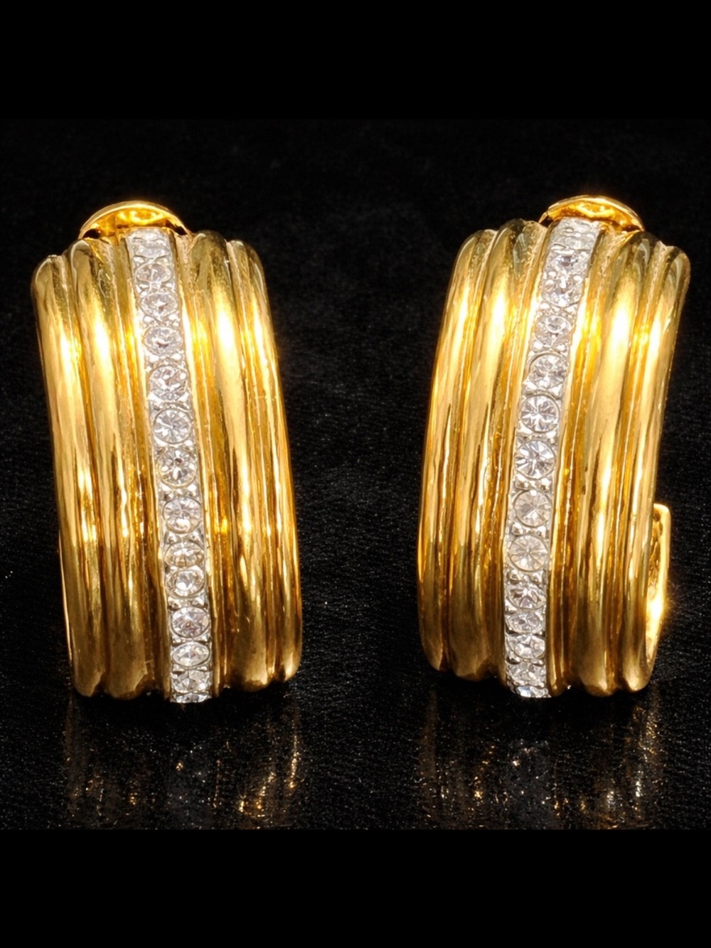 IVANA TRUMP vintage Gold Crystal Diamond Statement Hoop Clip Earrings HSN 1994